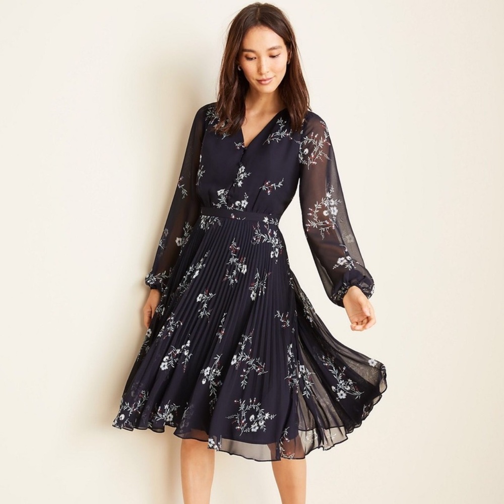 Ann Taylor Petite Floral Pleated Flare Dress